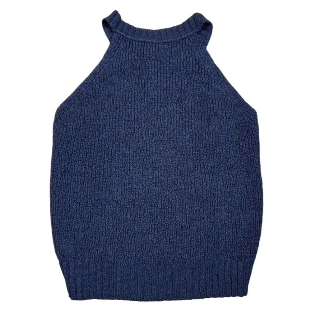 J.Crew Women's Navy Blue Cotton Sleeveless Round Neck Knit Top Size Medium‎